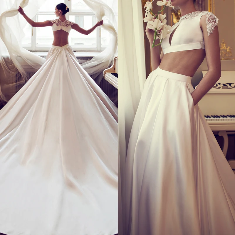 romantice boho de dos piezas de vestidos de novia 2017 nuevo manga