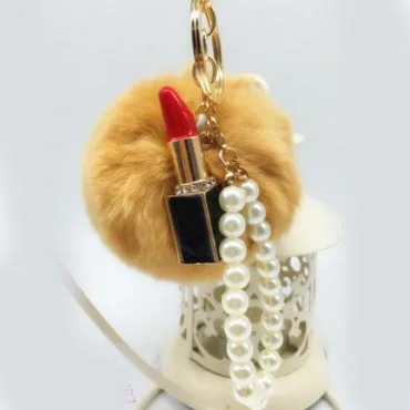 Felyskep модная помада мех Pom брелок настоящий Рекс RabbitFur мяч брелок для женщин сумка кулон 024WA - Цвет: gold