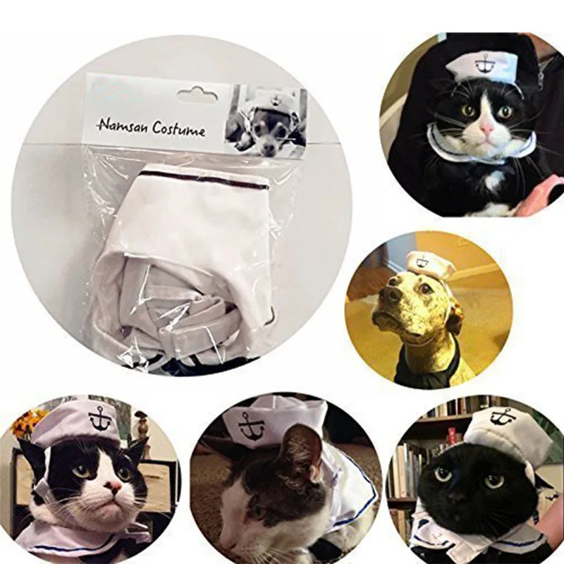 Funny Pet Cat Costumes Cat Dog Rabbit Apparel Clothes For Halloween Cosplay Navy Sailor Costumes Jacket Cloak Dog Accessories4