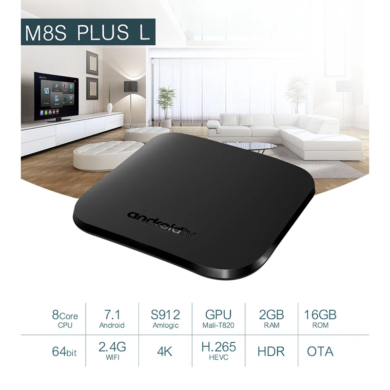 Mecool M8S Plus L Android 7.1 Tv Box Amlogic S912 Octa Core 2G Ddriii 16G Rom 2.4G/5G Wifi Bluetooth 4K Smart Set Top Box (Eu