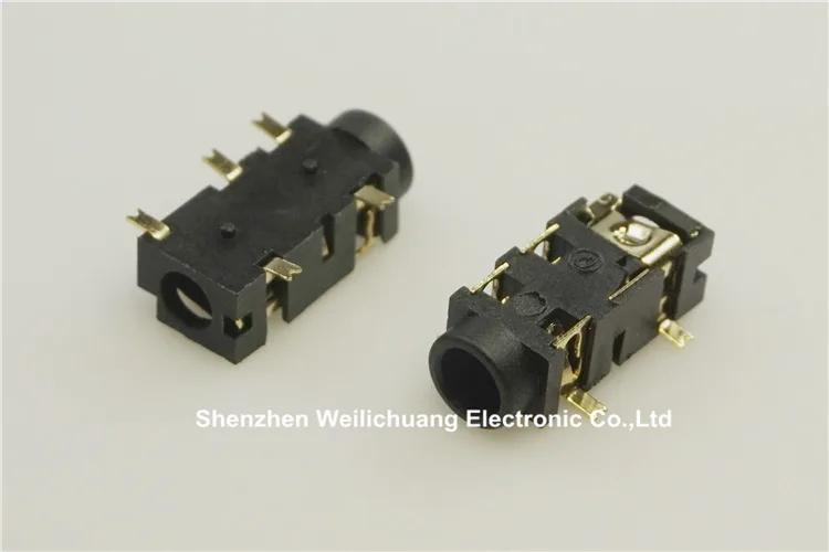 

10pcs Phone Jack Diameter 3.5mm 5 pin audio socket for 3 poles earphone plug SMD type reflow solderable with locators DC30V 0.5A