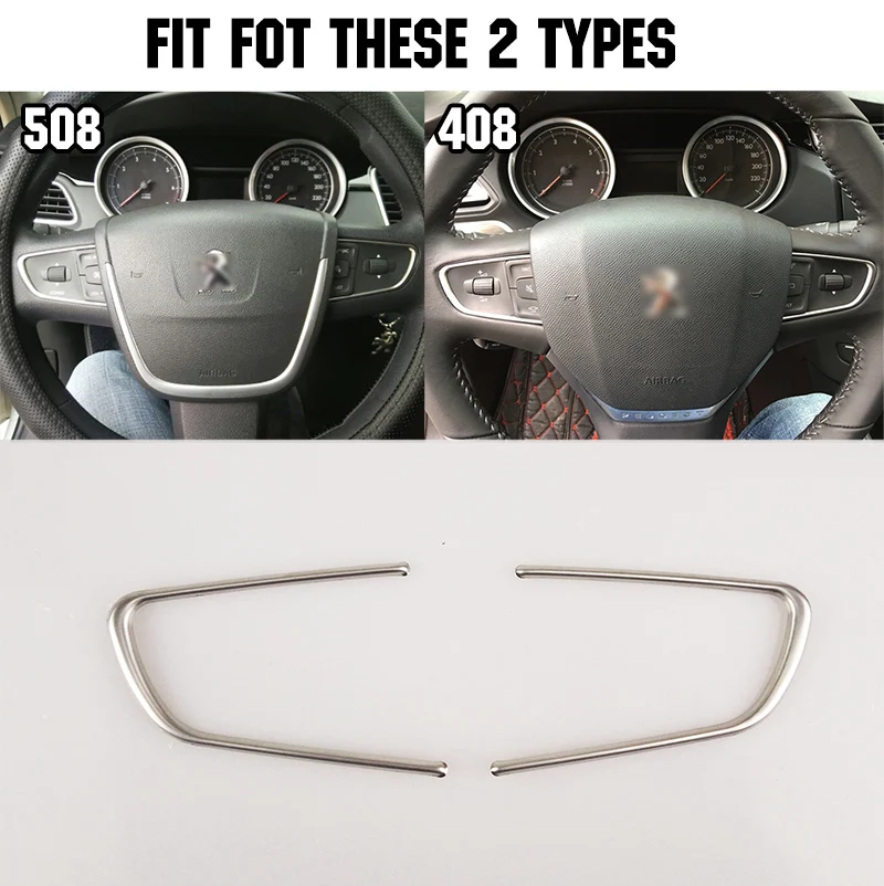 2pcs Steering Wheel Trim Cover Fit For Peugeot 508 2011-408 2014-Chrome Center Console Inner Styling Stainless Bezel