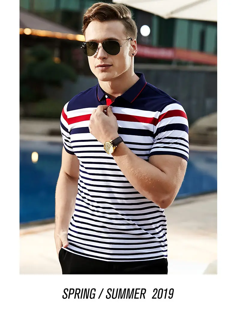 Quality Polo Men Cotton Summer Short Sleeve Striped Men Polos Male Brand Chinese Clothing Breathable Top Tees 2019 New Arrival 07