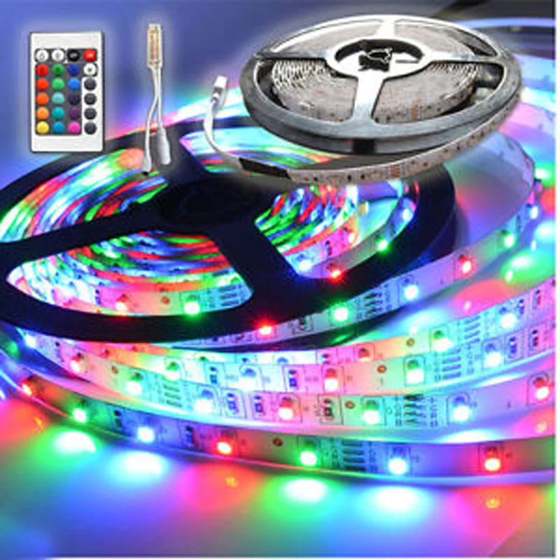 buy Non waterproof RGB 3528 SMD 60 LED M 5M LED Strip Light + 24key Mini Control Bar Holiday Decoration Lighting