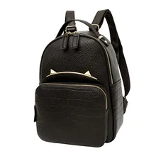 2016 fashion brand feminine rucksack kleine schwarze leder frauen freizeit back pack nette katze rucksäcke für jugendliche mädchen rugzak