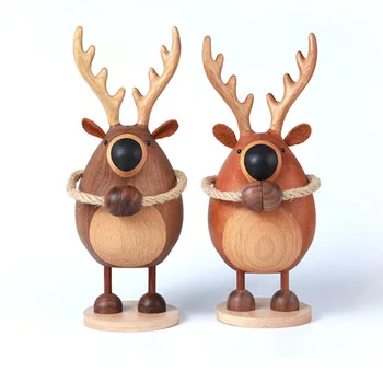 

Set of 2 pieces of Walnut Wood Deer Created Living Room Furnish Loft Decoration Art Craft Cherry Wood Deer Birthday Toy Gift