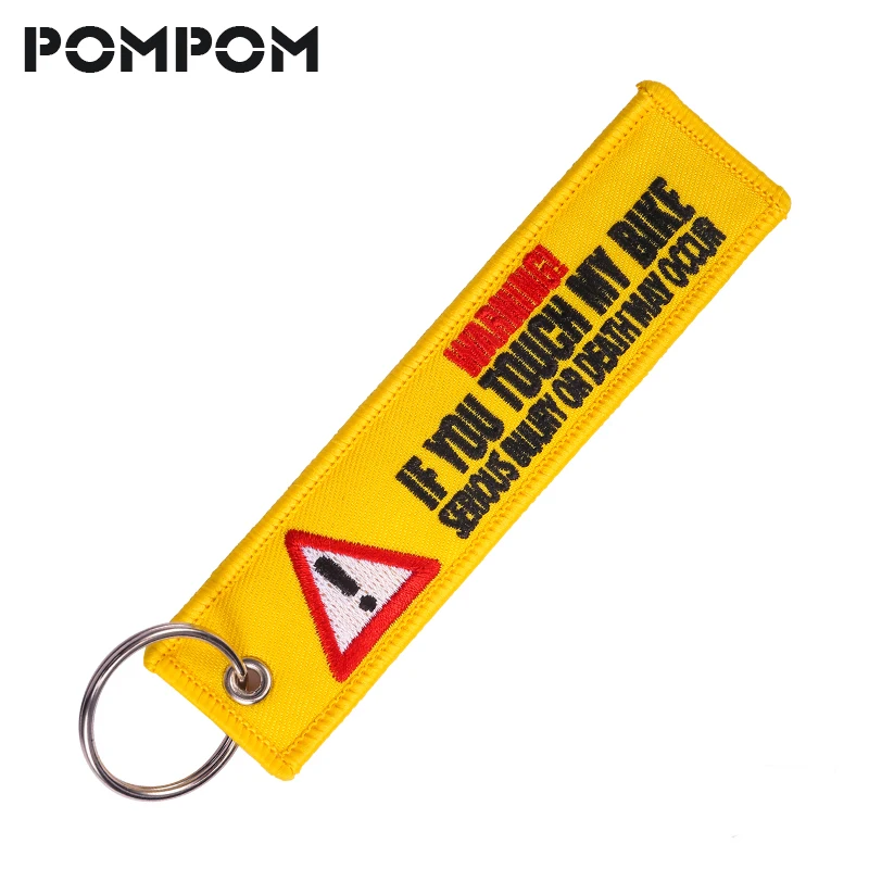 

Yelloew Danger Embroidery Keychain for Motorcycles and Cars One Piece Warning Keychain Tag Launch Key Chain Keychains Key Tag
