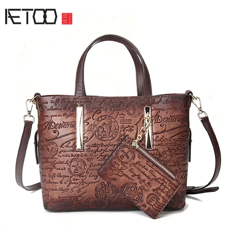 

AETOO The new retro handbags leisure first layer of leather shoulder bag hand-polished large-capacity sub-package