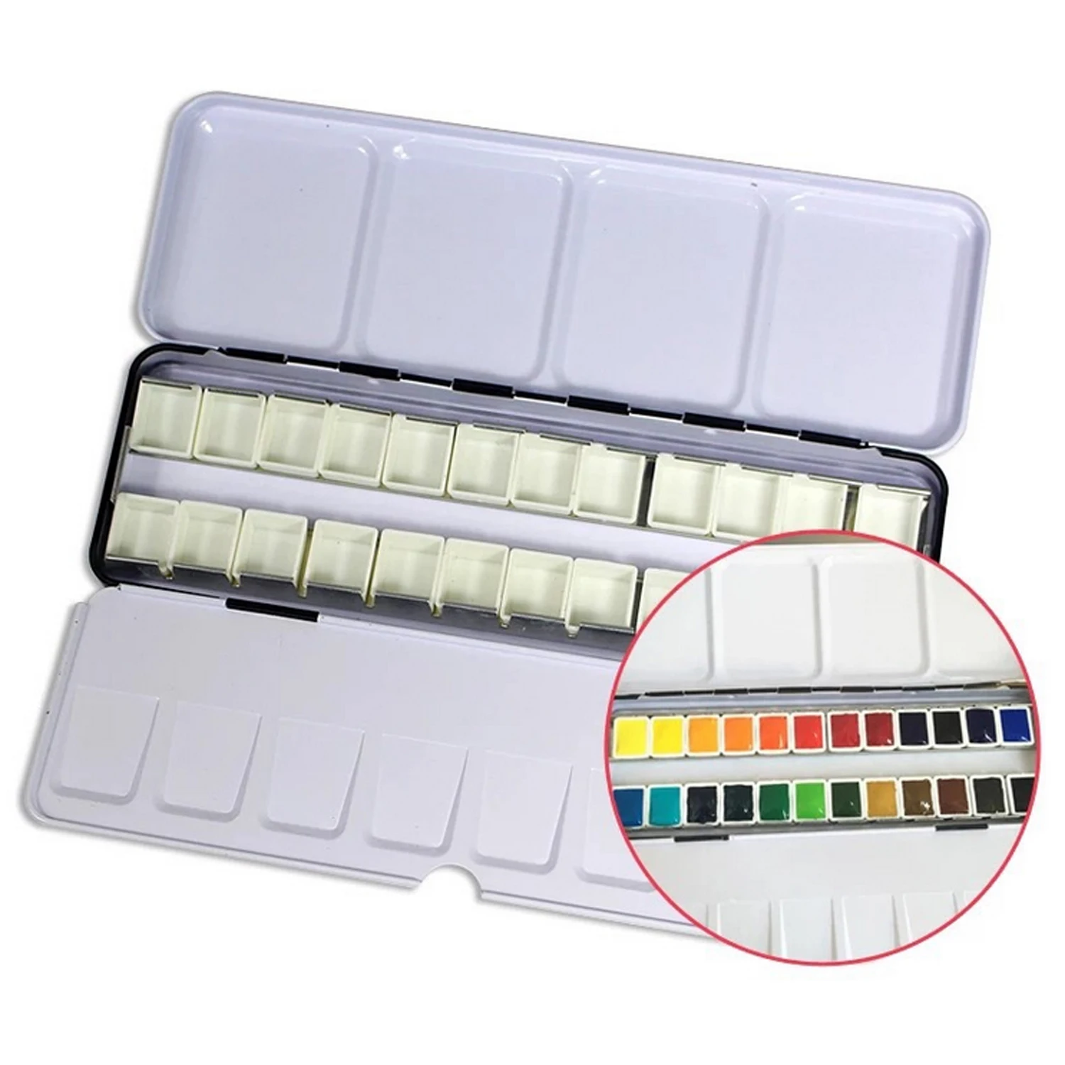 Empty Solid Watercolor Box Case Tin for 48 Colors Artist Drawing Paint Box Palette Painting Supplies with 48pcs Half Pans