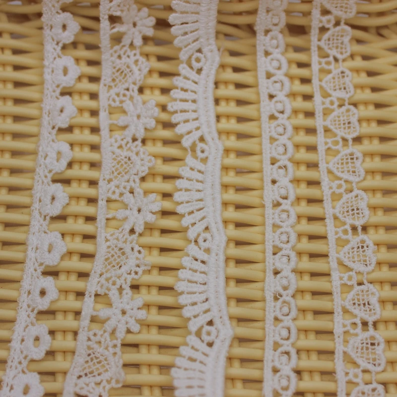 

7 Yards White Flower Heart Round Lace Trims Embroidered Dress Applique Ribbon Cotton Textiles Sewing Crafts Lace Fabric