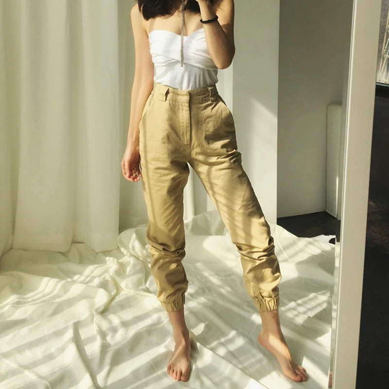  Spring vintage chain black cargo pants women high waist pants joggers baggy trousers women streetwe