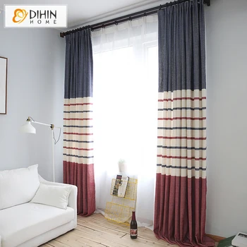 

DIHIN 1 PC Modern Strpied Blackout Curtains For Living Room Linen Cloth Window Curtain Drapes