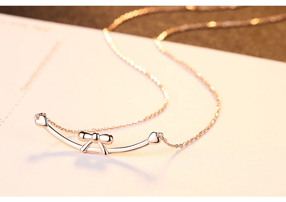 DR розовое золото 925 пробы серебро подвеска в форме банта для ожерелья Популярные Для женщин простой розетки цепи Цепочки и ожерелья s