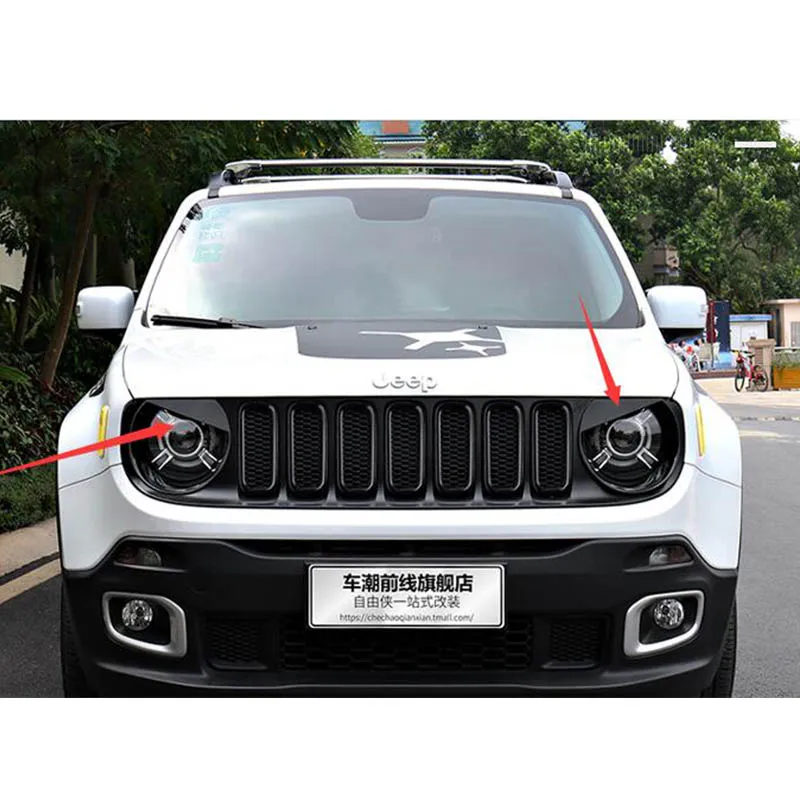 

For Jeep Renegade Black Headlight Eyelid Trim Headlamp Eyebrow 2015 2016