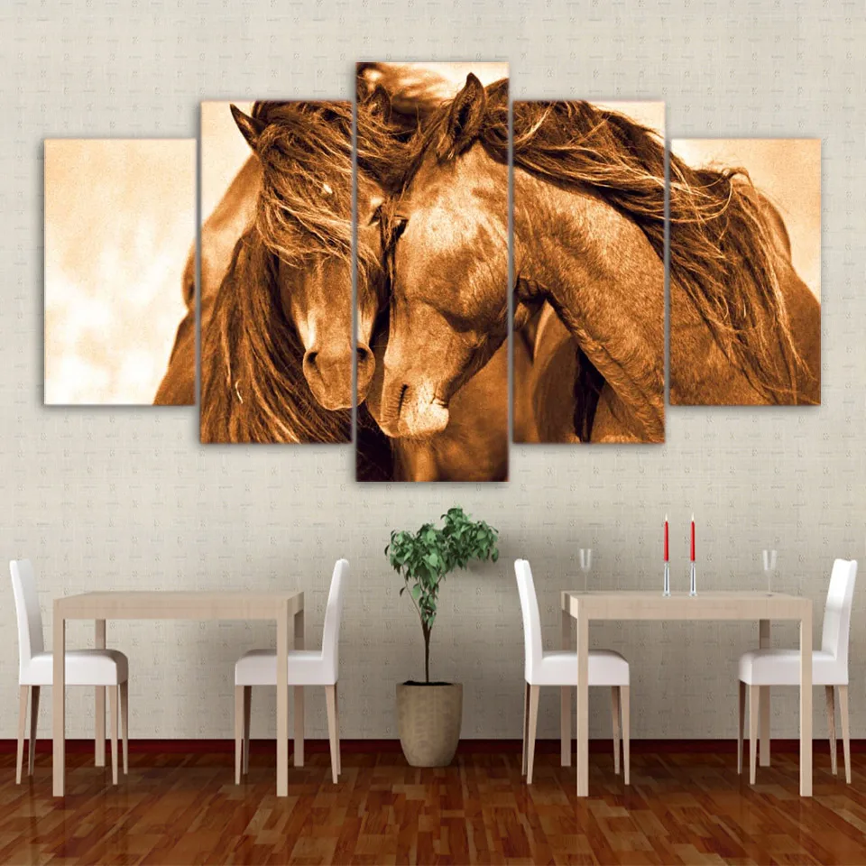 Canvas Wall Art Poster HD Printed Modern 5 Panel Animals Horse Living