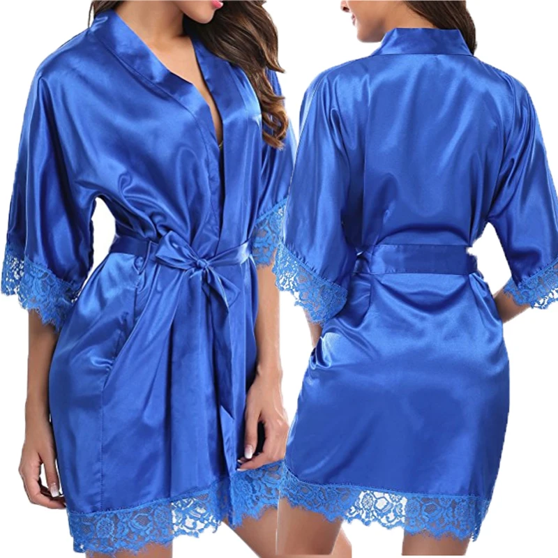 Летняя женская сексуальная модная ночнушка, атласный кружевной мягкий халат, кимоно, одноцветная одежда для сна, женское белье