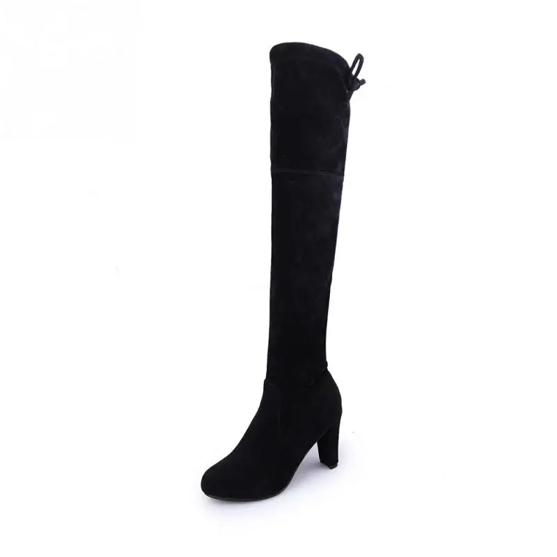 Fashion Over-the-knee Boots Women High Heel Boots Female Winter Shoes Woman Slim Knee-high Boots Women Winter Boots Plus Size 43 - Цвет: Черный