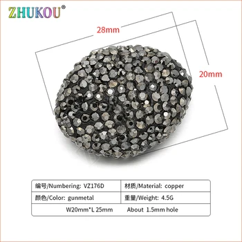 

20*25mm Brass Cubic Zirconia Oval Beads for DIY Jewelry Accessories Making, Hole: 1.5mm, VZ176