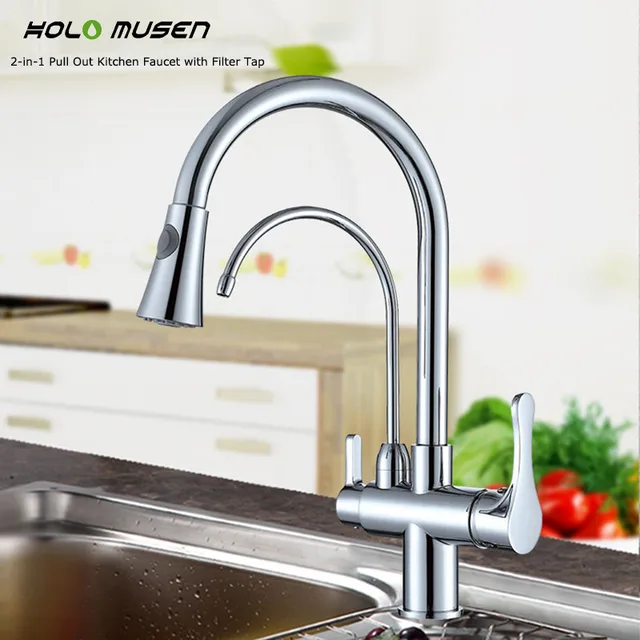 Best Quality High Quality Brass 2 in 1 Pull Out Kitchen Faucet with Filter Tap Delivers Filtered Water Hot Cold Water Kitchen Filter Faucet 