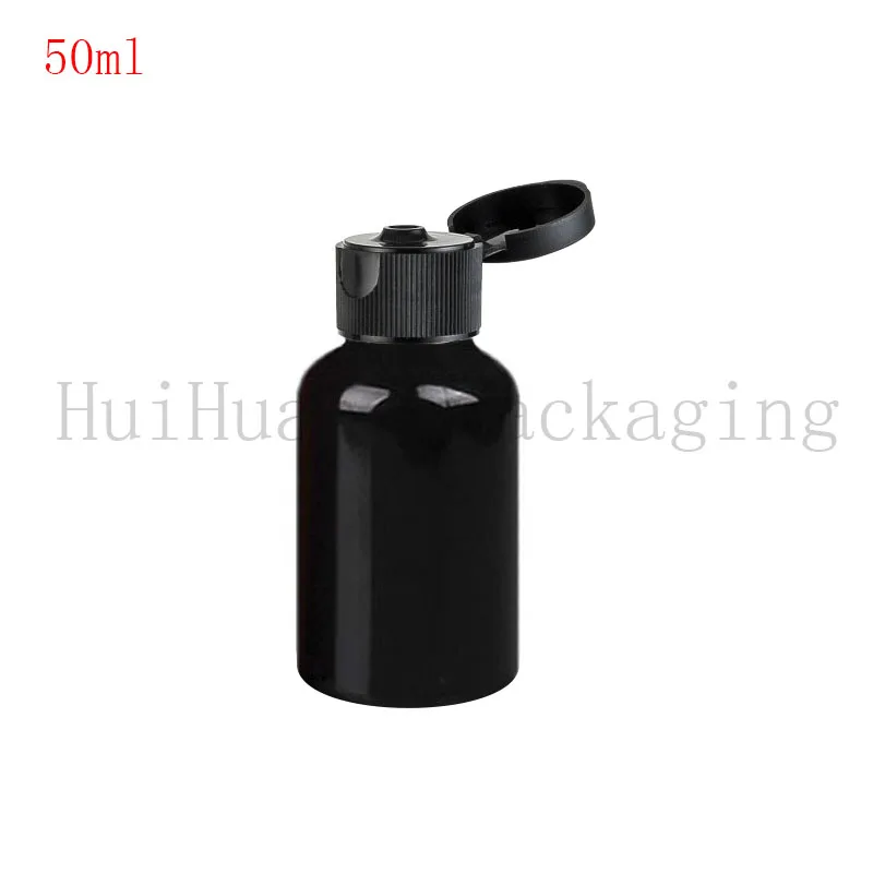 

100pcs 50ml shampoo plastic travel black bottle with flip top cap,refillable travel shampoo packaging PET bottles