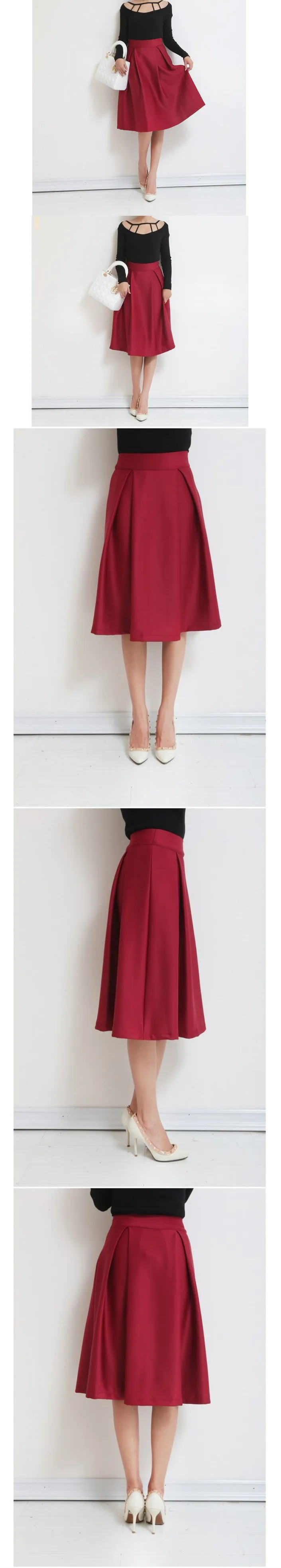 Осенне-зимняя Расклешенная юбка, плиссированная юбка миди, Ретро стиль, женская элегантная винтажная юбка с высокой талией, женские юбки Saias 3543