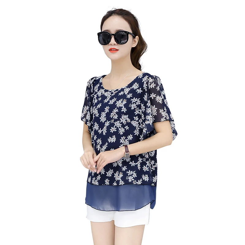 2018 verano Blusa nueva Corea impresión Top mujeres gasa camisas más tamaño 4XLO-Neck Bat manga Camisa Blusa Feminina Ropa Mujer 2018 verano Blusa nueva Corea impresión Top mujeres gasa camisas más tamaño 4XLO-Neck Bat manga Camisa Blusa Feminina Ropa Mujer