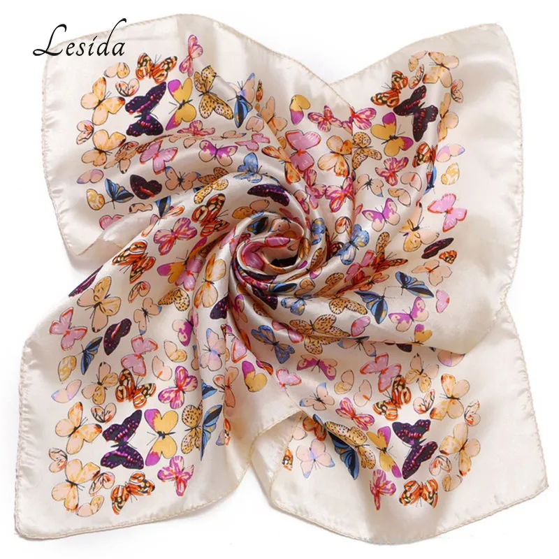 

Square Silk Butterfly Woman Animal Print Scarf Fashion New Red Bandana Kerchief Foulard Femme Small Neck Scarves 53*53CM 5023