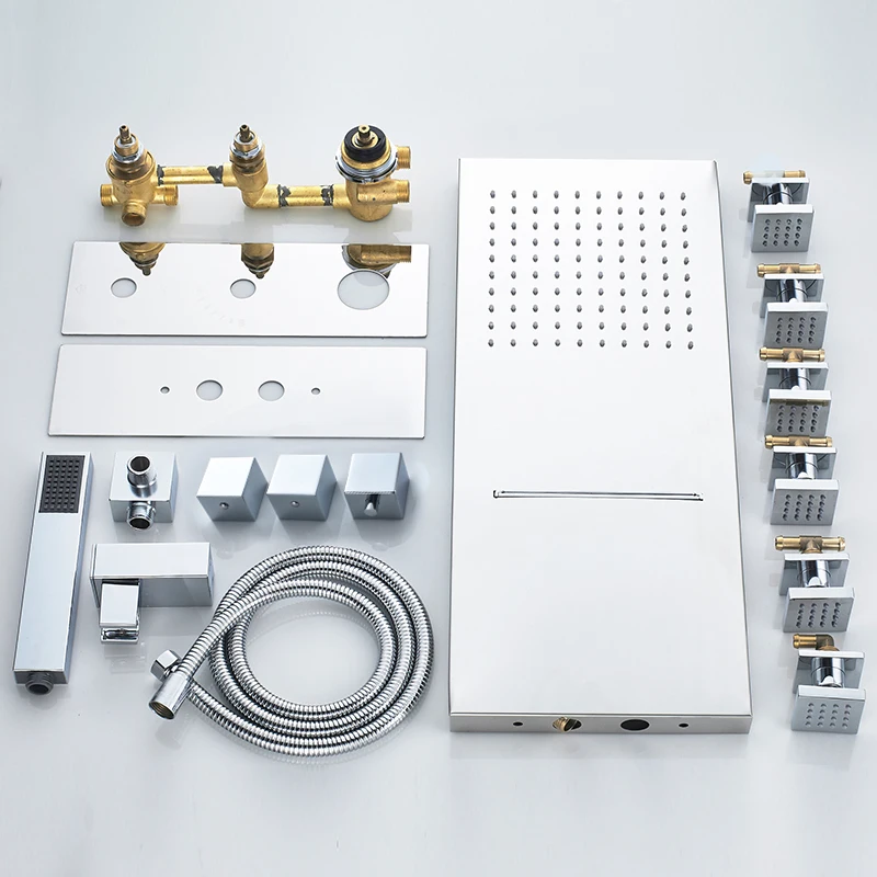 Quyanre хром термостатический смеситель для душа набор дождь водопад душ 6 шт. гидромассажем 4-полосная Термостатический смеситель для ванны набор для душа