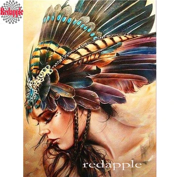 

5D Diamond Painting indian beauty Cross Stitch Full square Rhinestone painting diy Diamond Embroidery abstract feather woman