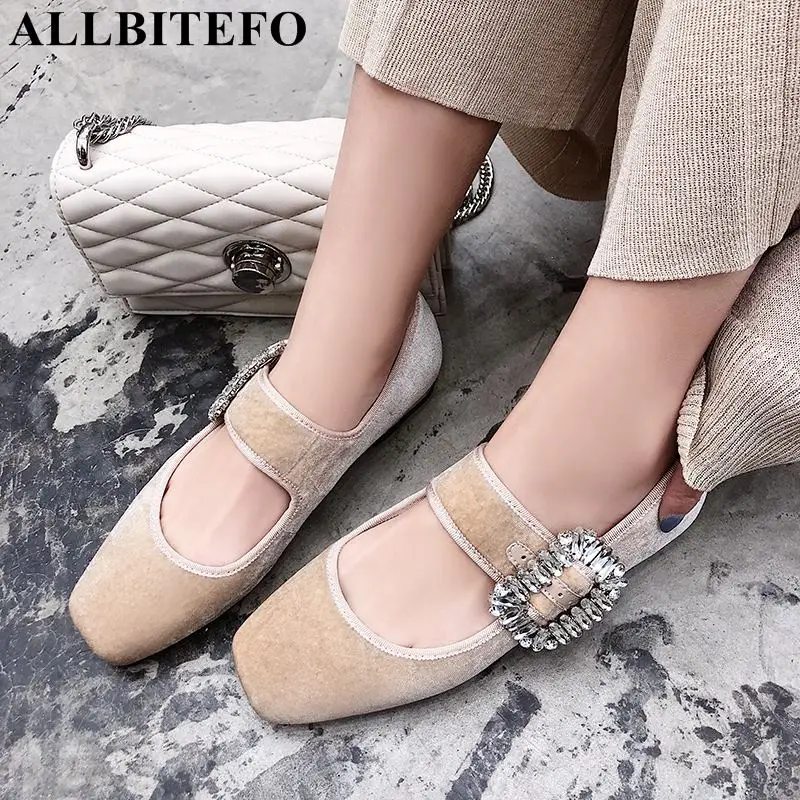 

ALLBITEFO fashion Rhinestone flock soft surface women flats wedding women shoes women flats sneakers shoes dance girls shoes