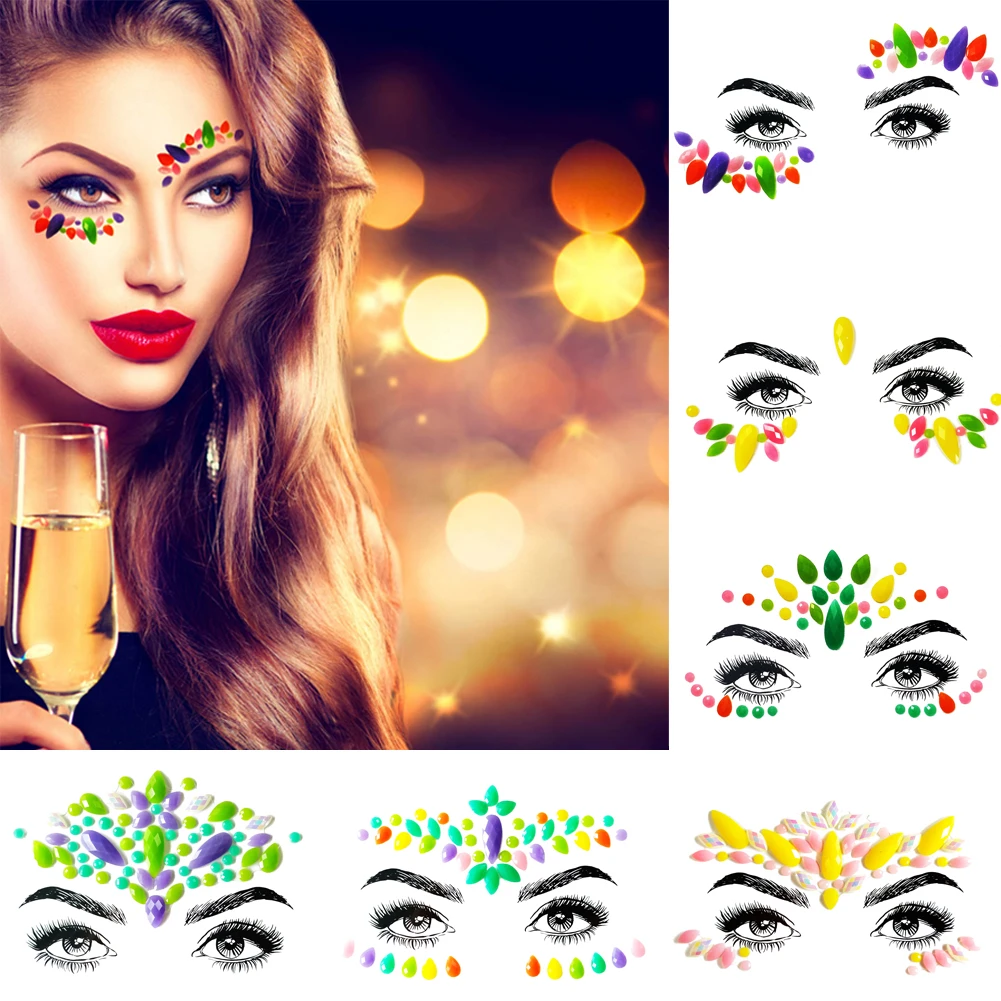 

Eye Luminous Glitter Tattoo Stickers Waterproof Face Jewels Gems Crystal Stickers Music Festival Party Makeup Tool Face Body Art