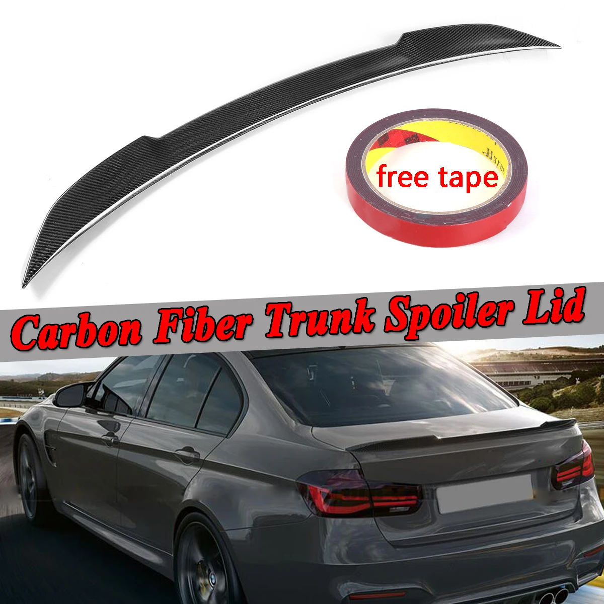 

1x Real Carbon Fiber Trunk Spoiler Lid Wing For BMW F30 3 Series Sedan & F80 M3 2013-2018 CS Style Rear Roof Wing Spoiler Lip