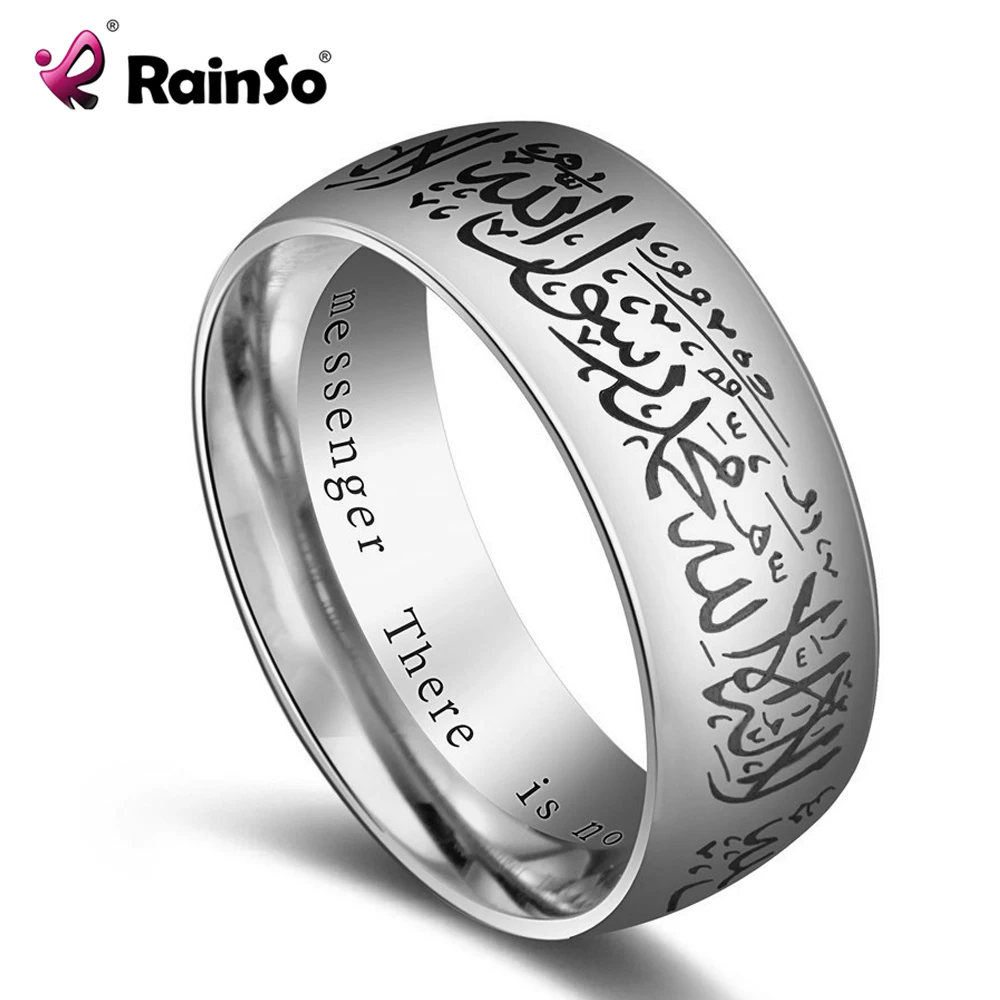 

Rainso Stainless Steel Ring Trendy Ring man Titanium Steel Islamic Teach Muslim Ring Female Male 8 MM Size 7-14 JEW01536