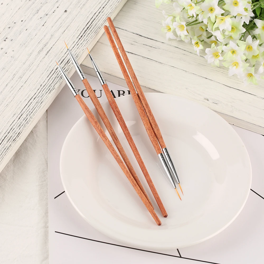UV Gel Nail Brush Set Redwood Handle Acrylic Drawing Brush Liner Painting Pen Gel Polish Crystal Nail Art Manicure Tools 5 pcs   (4)
