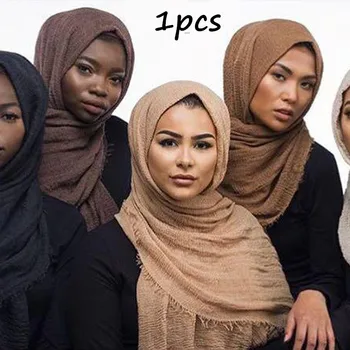 

F2 1pcs Crinkle Plain Wrinkle Wrap Bubble Cotton Viscose Long Shawl Scarf Women Crinkled Hijab Shawl Muslim Head Hijab Scarf