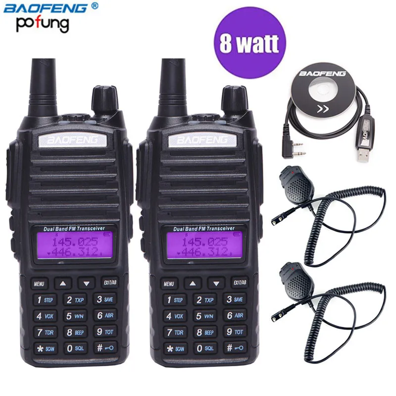 2 шт. Baofeng UV-82 плюс 8 Вт Высокая мощность Двухдиапазонная рация VHF/UHF 10 км дальность UV82 двухстороннее Любительское портативное радио