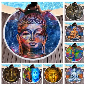 

Free shipping Gift Religious Buddhism Buddha Lotus Flower Bamboo Fringed Large Round Swim Bath Beach Towel Blanket Reiki Share
