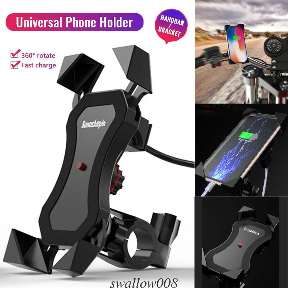 

360° Bicycle Motorcycle Car Phone Mount Holder Bike Bracket with USB Charger for Cell Phone
