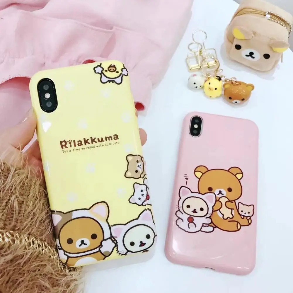 

Japan Cartoon Relax Kuma Bear IMD Glossy Soft TPU Back Cover Case For iPhoneXS MAX 6s/8PLUS XR 7plus Body Shell Protection