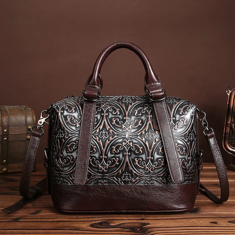 

JIULINNew leather embossing and rubbing Vintage cowhide lady bag elegant casual handbag cowhide single shoulder bag postman bag