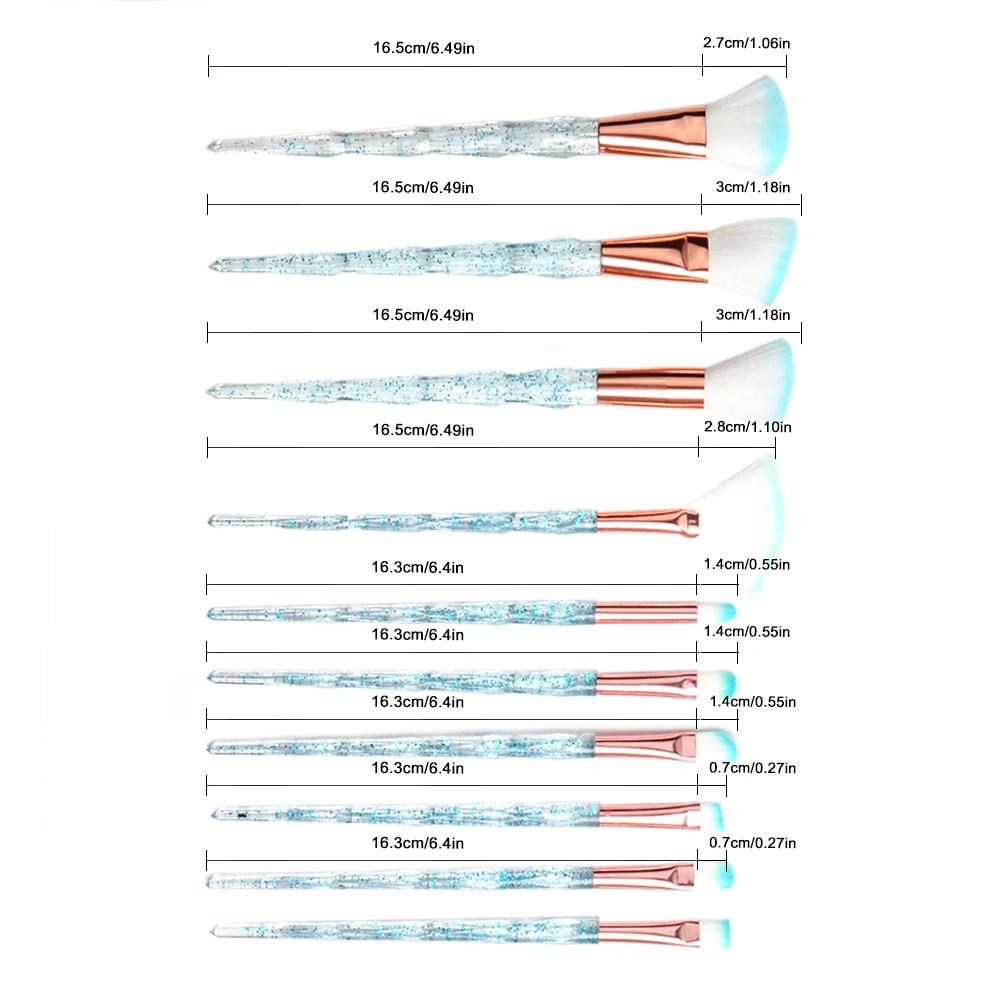 Dihealth 10 шт., Профессиональные алмазные кисти для макияжа, набор, кисть для пудры, кисть для теней, румян, губ, косметический набор кистей для макияжа