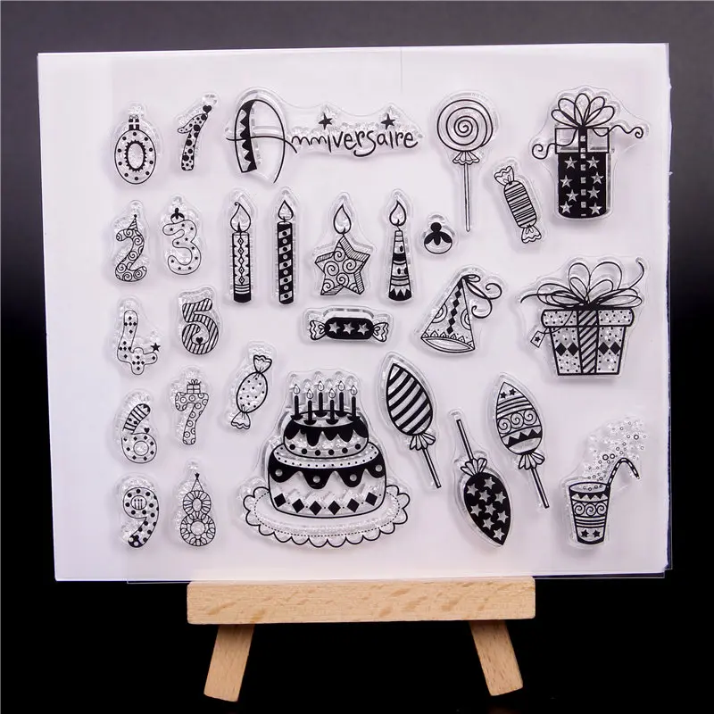 French word Birthday Rubber Silicone Clear Stamps for Scrapbooking Tampons Transparents Seal