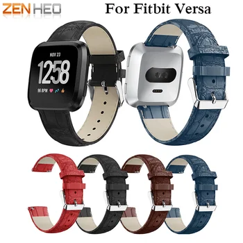 

ZENHEO Leather Watchband For Fitbit Versa Crocodile Pattern Stainless Steel Clasp Buckle Replacement Strap Men Women Watch Band