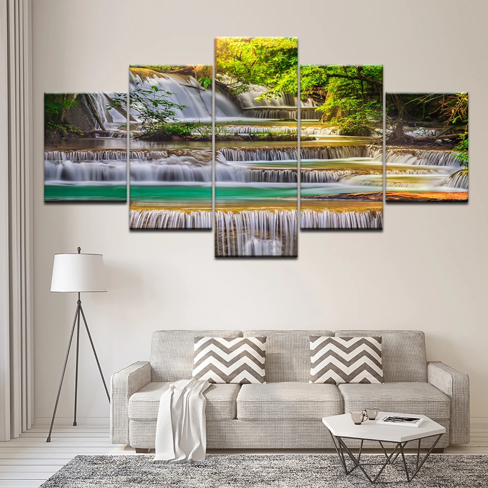 5 Panel Wall Pictures for Living Room Art Waterfall Canvas Painting