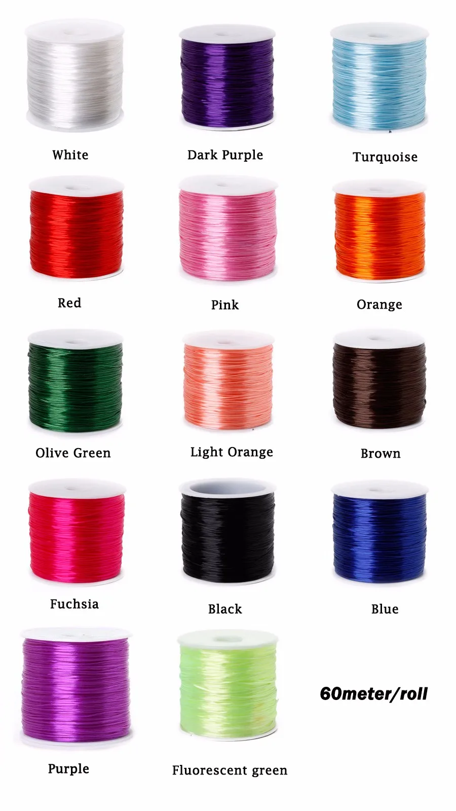 1Roll/60M 0.7mm Elastic Thread Round Crystal Line Nylon Rubber Stretchy Cord For Jewelry Making Beading Bracelet 14colors -