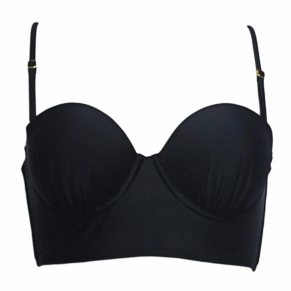 Women Halter Neck Swim Tops Bandeau Swimwear Black Bikini Push Up