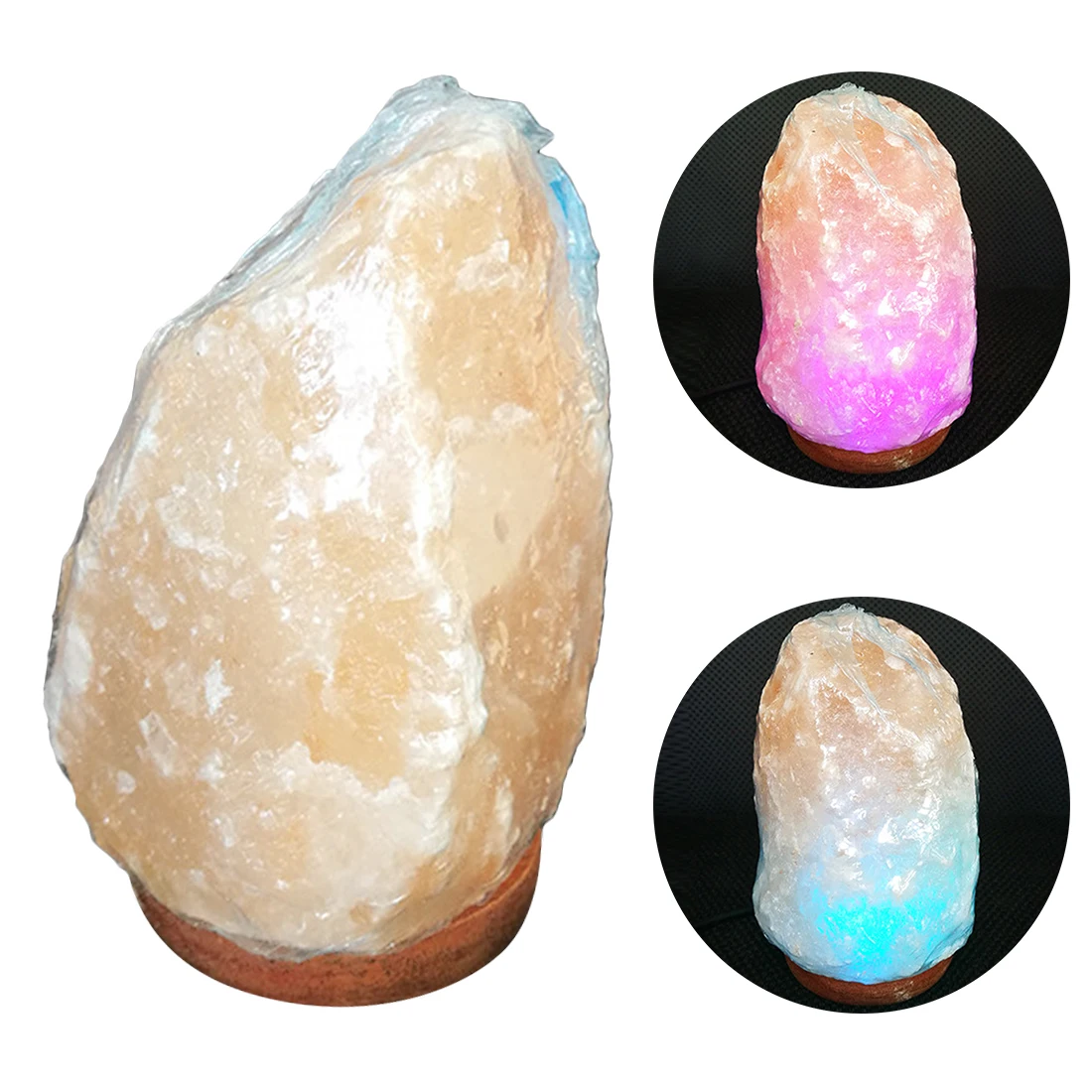 

Natural Salt Lamp Natural Hand Carved USB Wooden Base Himalayan Crystal Rock Salt Lamp Air Purifier Night Light