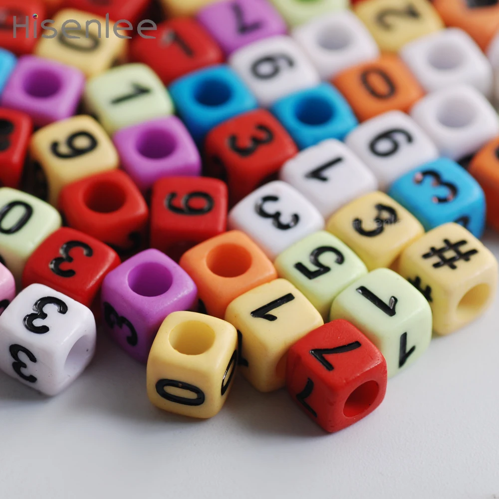 

Hisenlee Acrylic Square 6*6mm 200 pcs Acrylic Spacer bead Random Arabia numbers Mixed color DIY making beads / gifts