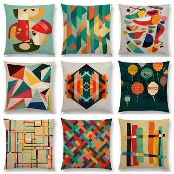 

Hot Sale Flowers Rainbow Color Blocks Field Weave Map Colorful Geometric Abstract Pattern Kaleidoscope Cushion Sofa Throw Pillow