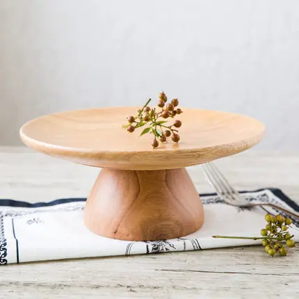 Japanese Style Plate Tableware Solid Wood igh-legged Wooden for Fruit Snack Dish Cake Dessert Classic With Fashion